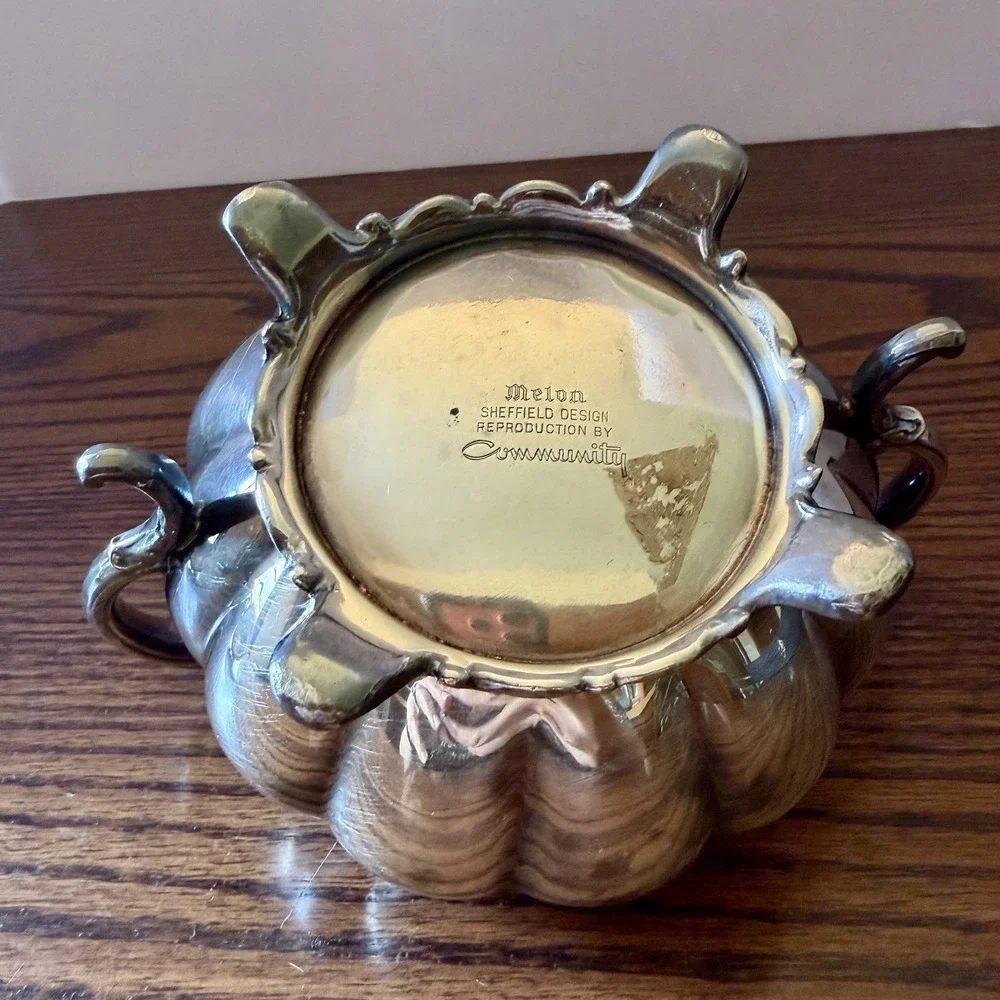 Vintage Community Plate Old English Melon Pattern Creamer, Sugar Bowl With Lid
